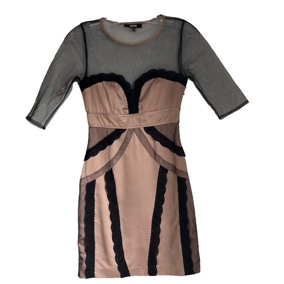 ASOS Dresses & Skirts - ASOS Champagne Satin Mesh Bodycon Dress
